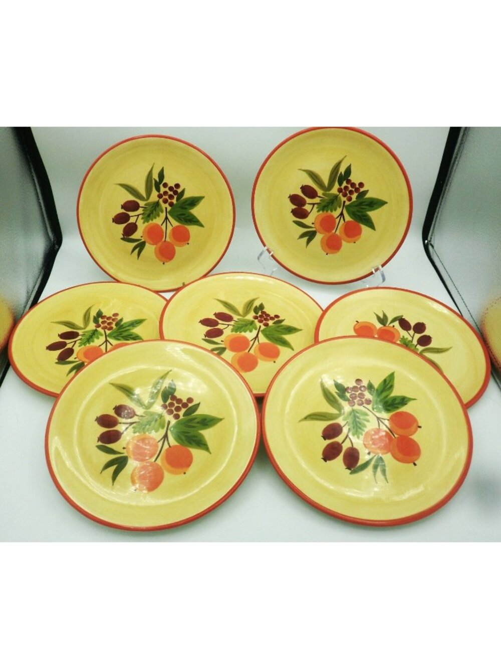 Crate & Barrel Dessert Plates Autumn Themed Fruit & Nut Set of 7